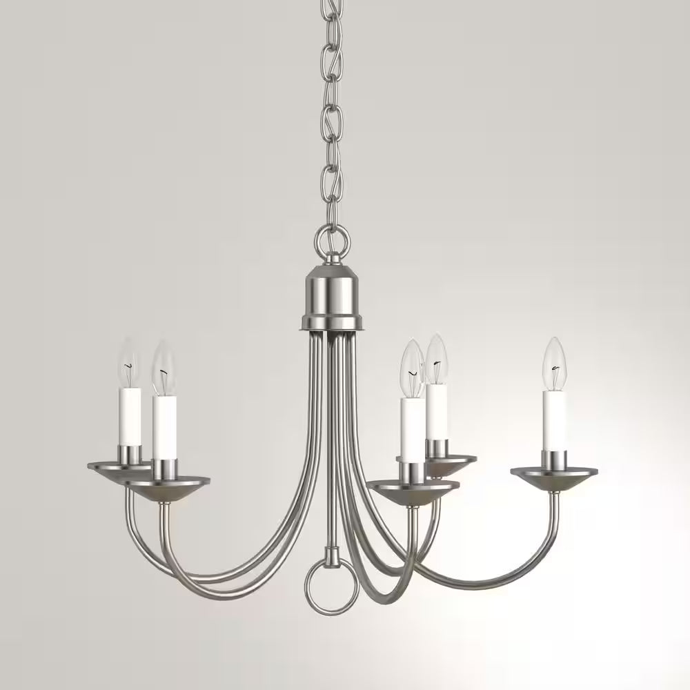 Five-Light Brushed Nickel White Candles Traditional Chandelier Light