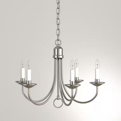 Five-Light Brushed Nickel White Candles Traditional Chandelier Light