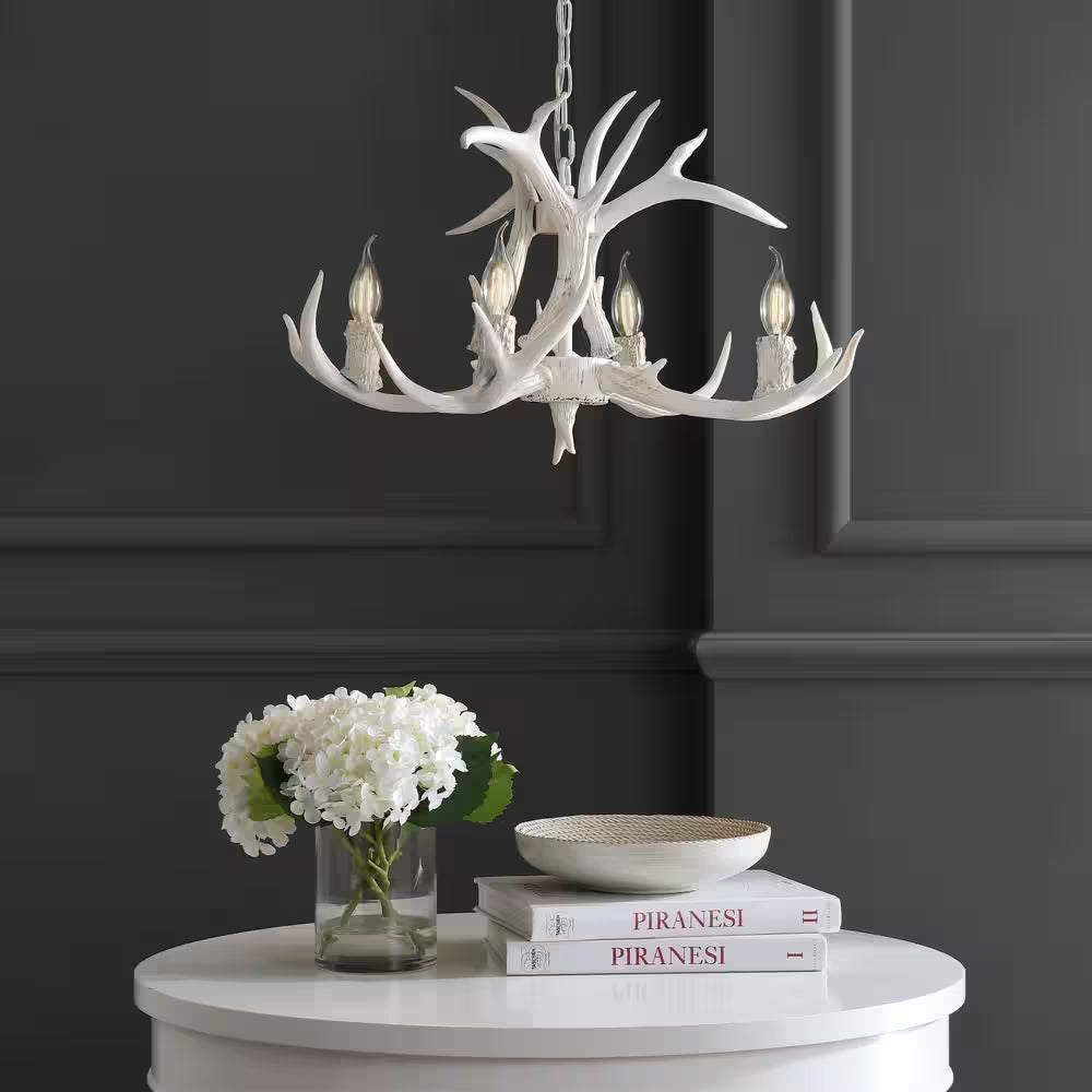 Eldora 26 In. Adjustable Resin Antler 4-Light White LED Chandelier