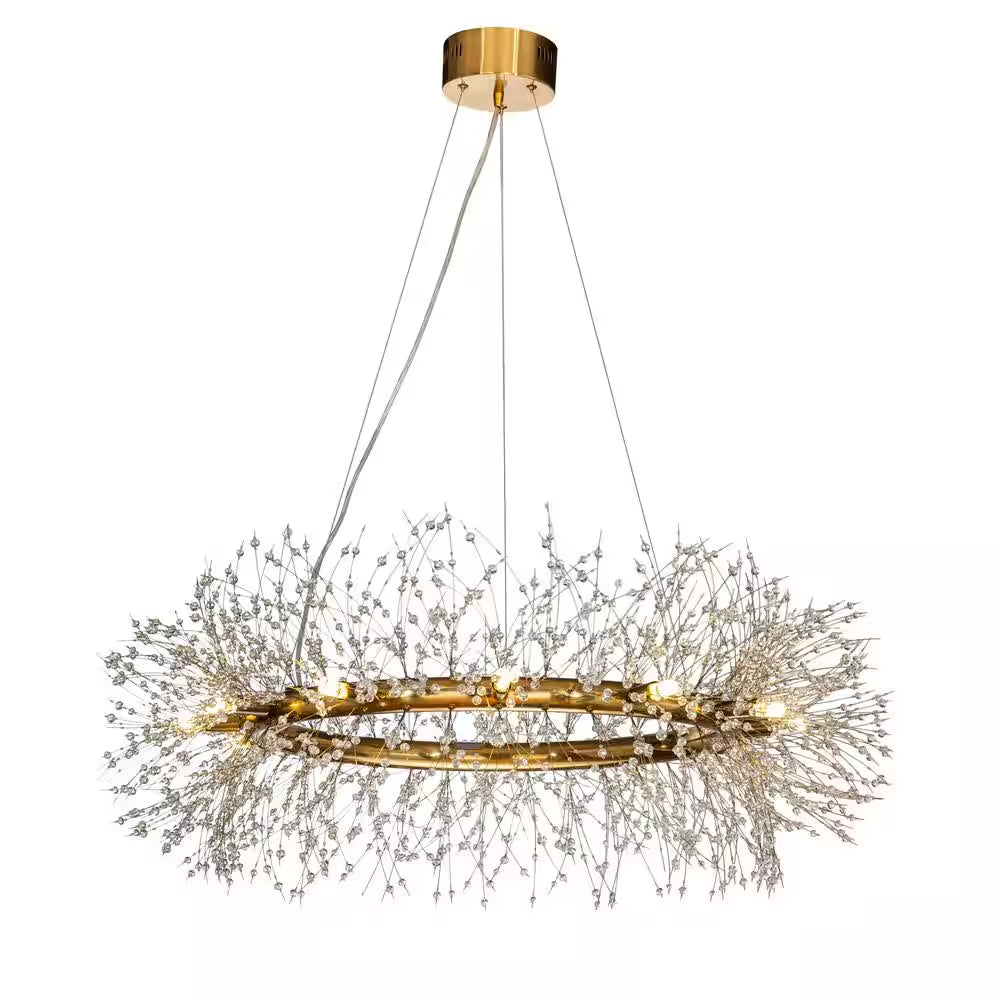 39 In. 12-Light Modern Firework Crystal Chandelier Glam round Pendant Light in Antique Bronze for Dining Room
