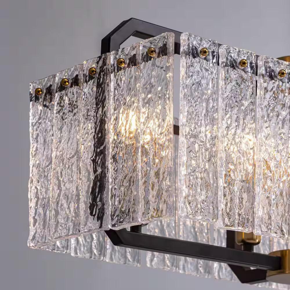 39 In. Modern 6-Light Rectangle Black Crystal Chandelier for Dinning Room