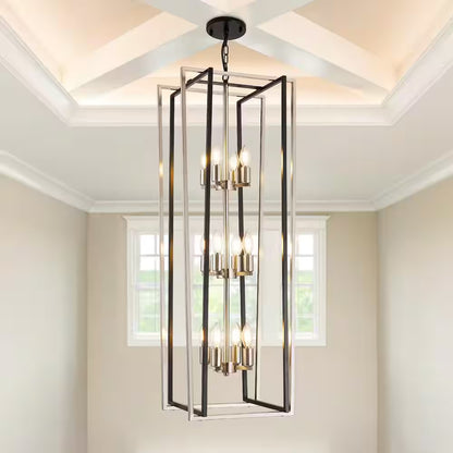 12 Light Modern Chandelier Semi Flush Black and Sliver Ceiling Light Fixture for Dining Room Hallway Entryway Bedroom