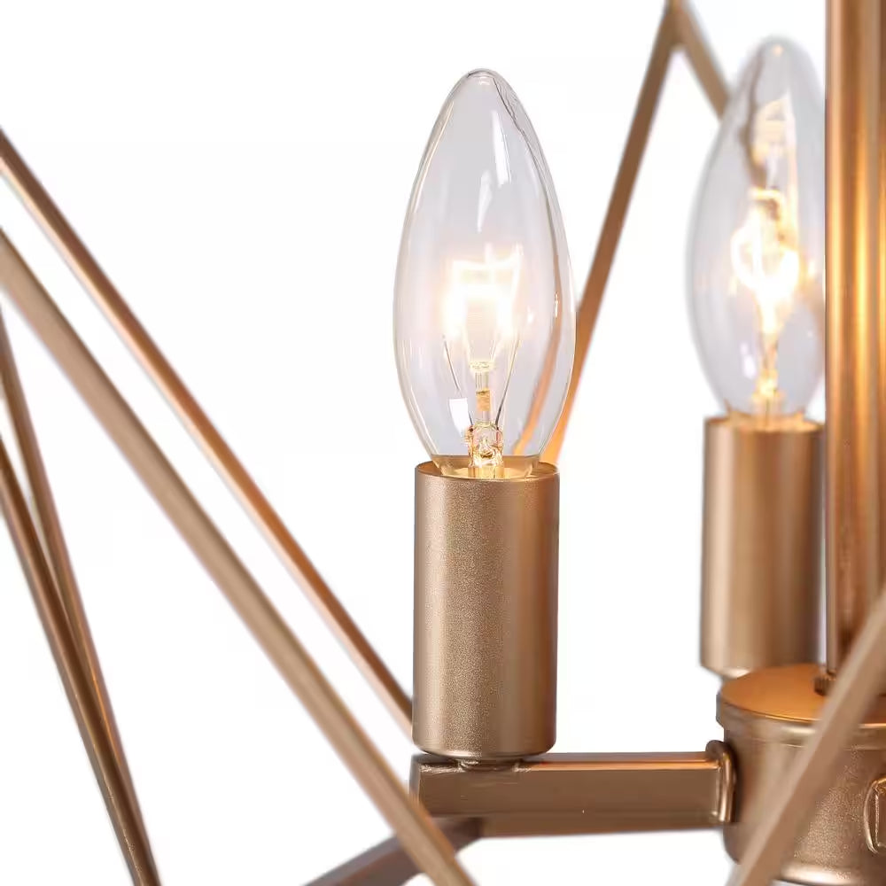 Modern Gold Dining Room Chandelier, 15.7 In. 4-Light Farmhouse Cage Bedroom Chandelier Pendant Light for Kitchen Island