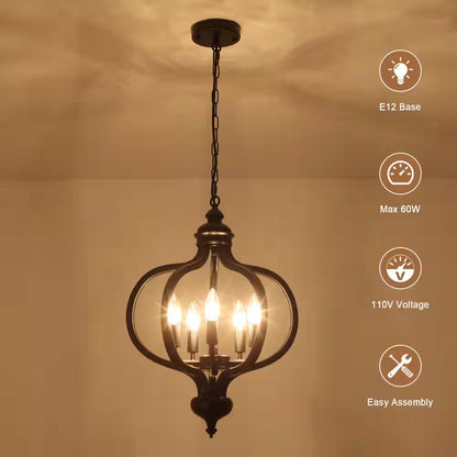 5-Light Black French Country Iron Chandelier for Kitchen Island with No Bulbs Included