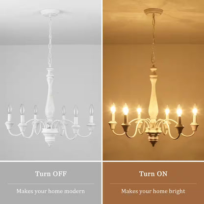 6-Light Distressed White Classic Chandelier for Dining Room Candle Light Fixture