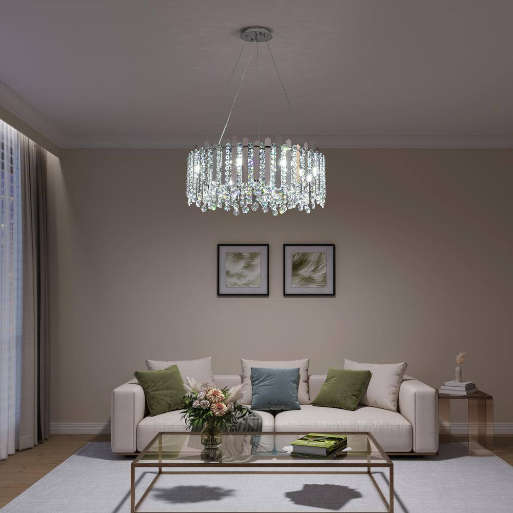 23.6 In. Modern 8-Light Chrome Crystal Chandelier Circle round 2-Tiers Chandelier for Dining Living Room Bedroom