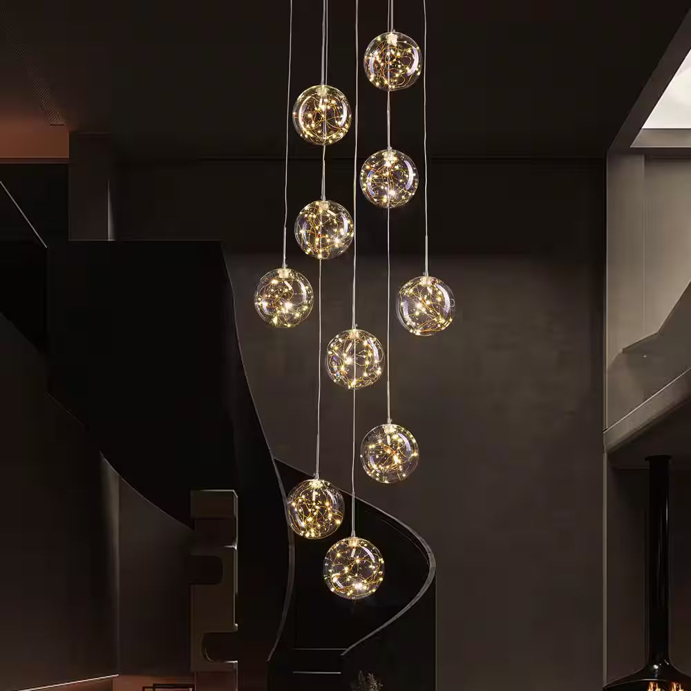 10-Light Chrome Modern LED Strip Chandelier with Clear Glass Shade for Foyer Entryway Lighting