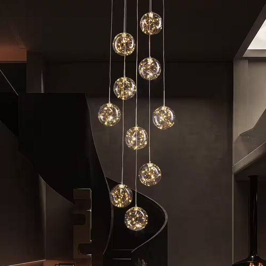10-Light Chrome Modern LED Strip Chandelier with Clear Glass Shade for Foyer Entryway Lighting