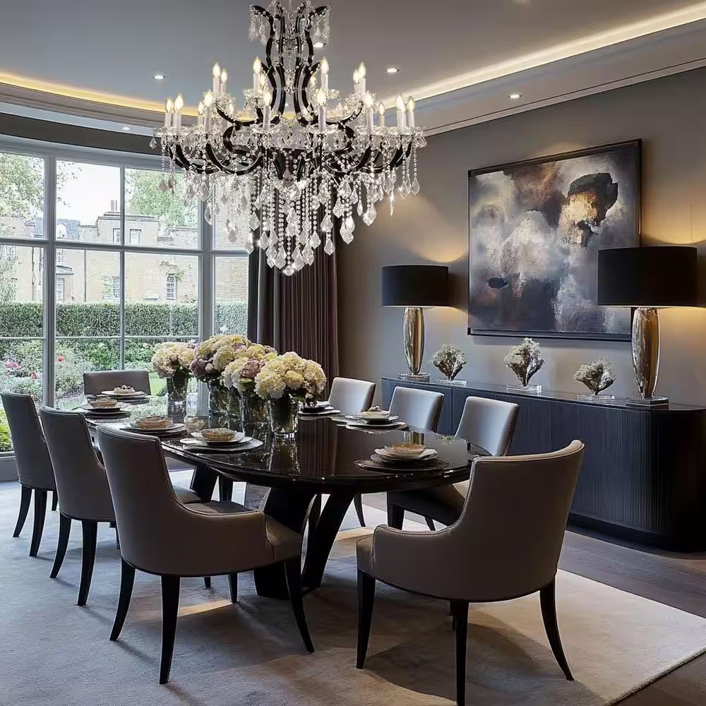 Candle Chandelier 49 In. 24-Lights Black Luxury Crystal Chandelier for Dinning Room, Living Room,Foyer,Bedroom,Staircase