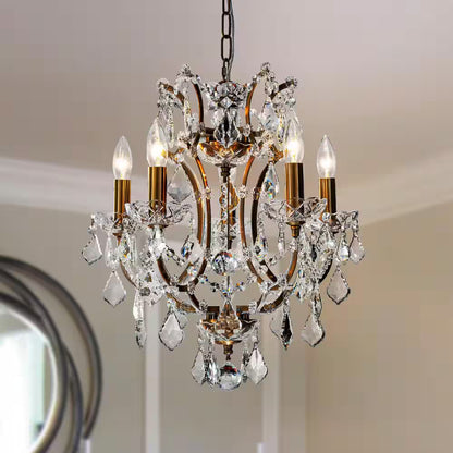 18 In. 5-Light Antique Gold Classic/Traditional Crystal Chandelier Glam Lighting Fixture