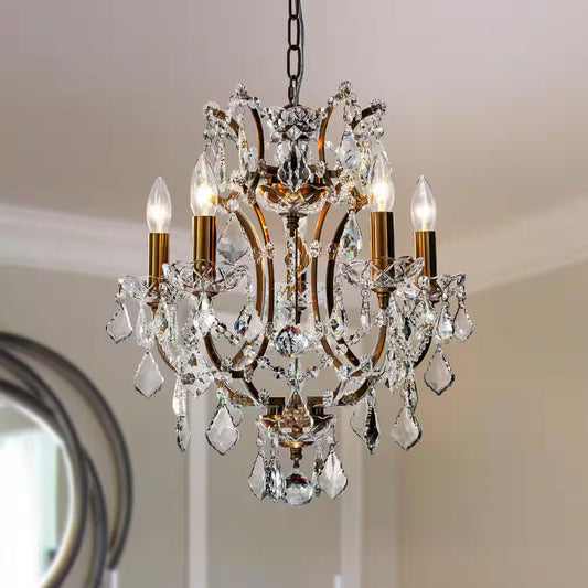 18 In. 5-Light Antique Gold Classic/Traditional Crystal Chandelier Glam Lighting Fixture