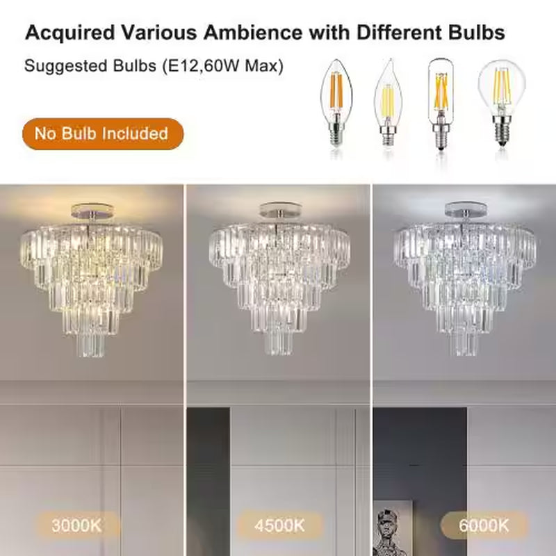 10-Light Chrome Crystal 5-Tier Chandelier for Living Room, Dining Room, Bedroom, Hallway with No Bulbs Included