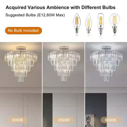 10-Light Chrome Crystal 5-Tier Chandelier for Living Room, Dining Room, Bedroom, Hallway with No Bulbs Included