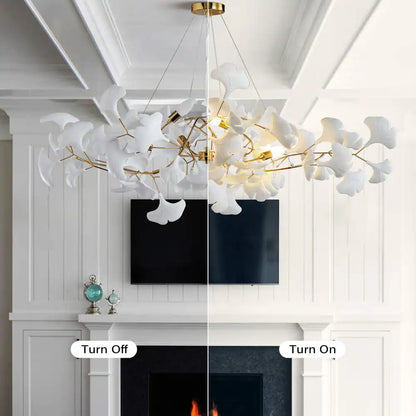 6-Light Gold Chandelier, Luxury Ginkgo Branch Chandelier for Living Room, Dining Room, Foyer, Kitchen Island-L 47 In.