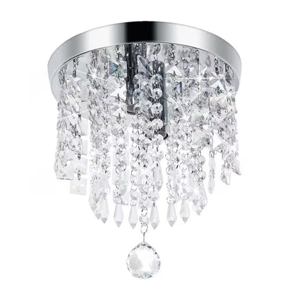 9 In. 2-Light Modern Crystal Kitchen Chandelier Ceiling Light,Chrome Crystal Raindrop Flush Mount for Hallway, Bedroom