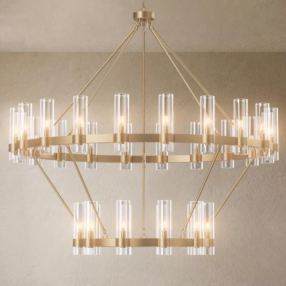 Modern Chandelier 60 In. 30-Light Gold Wagon Wheel Chandelier for Dinning Room, Foyer, Living Room, Staircase