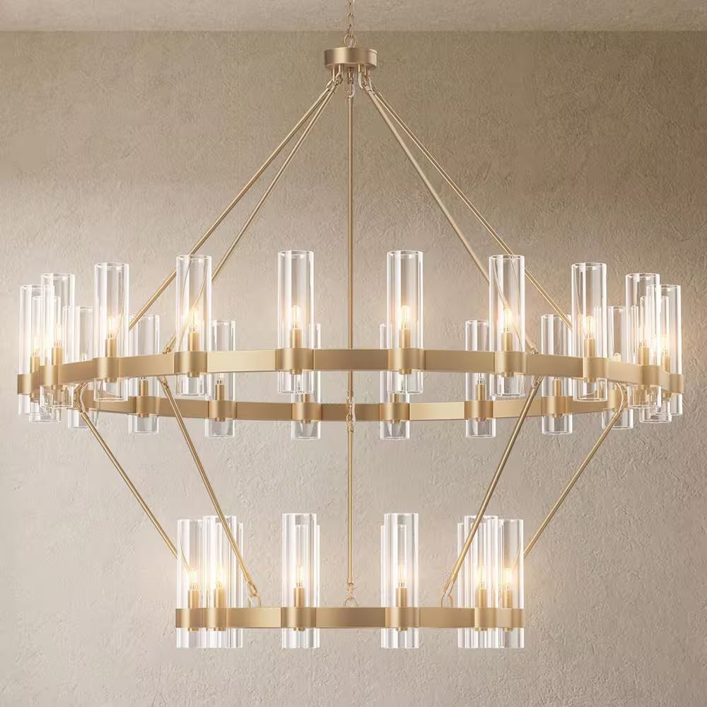 Modern Chandelier 60 In. 30-Light Gold Wagon Wheel Chandelier for Dinning Room, Foyer, Living Room, Staircase