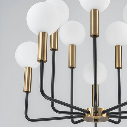 Aaron 10-Light Modern Transitional Black and Gold Uplight Frosted Glass Globe Chandelier
