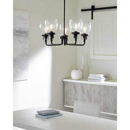 Belton 5-Light Bronze Transitional Industrial Hanging Chandelier with Clear Seeded Glass Shades
