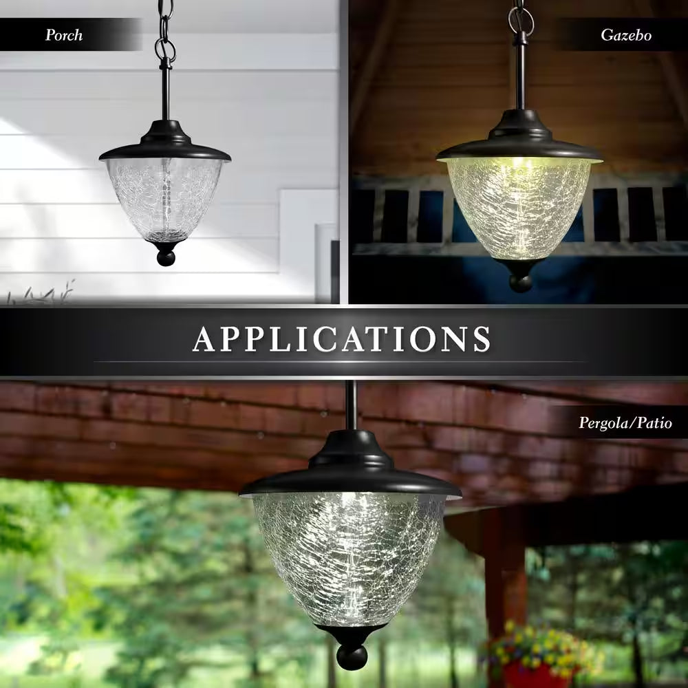 Eclipse 5-LED Outdoor Black Integrated LED Solar Hanging Chandelier