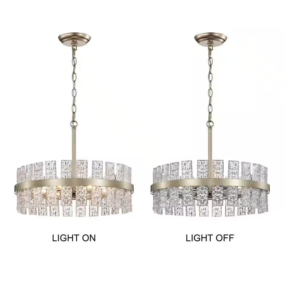 Eva 18.1 In. in Diameter 6-Light Brushed Champagne Silver Drum Glass Strip Chandelier