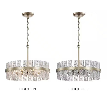 Eva 18.1 In. in Diameter 6-Light Brushed Champagne Silver Drum Glass Strip Chandelier