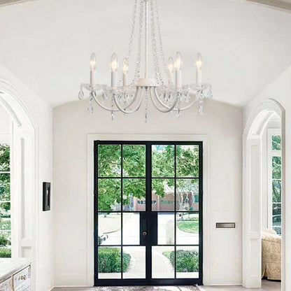 6-Light White Traditional Candle Style Crystal Chandelier for Dining Room Living Room with No Bulbs Included