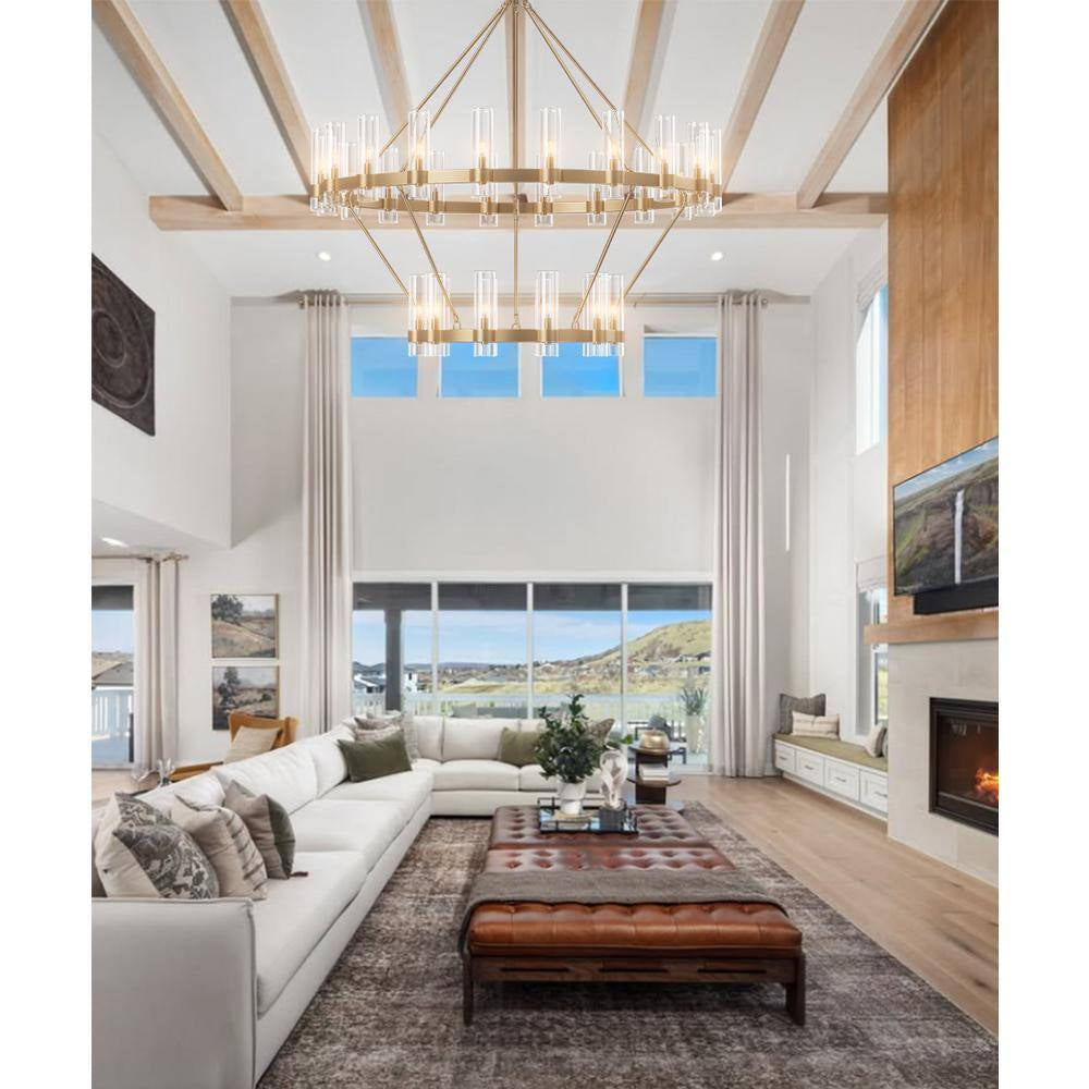 Modern Chandelier 60 In. 30-Light Gold Wagon Wheel Chandelier for Dinning Room, Foyer, Living Room, Staircase