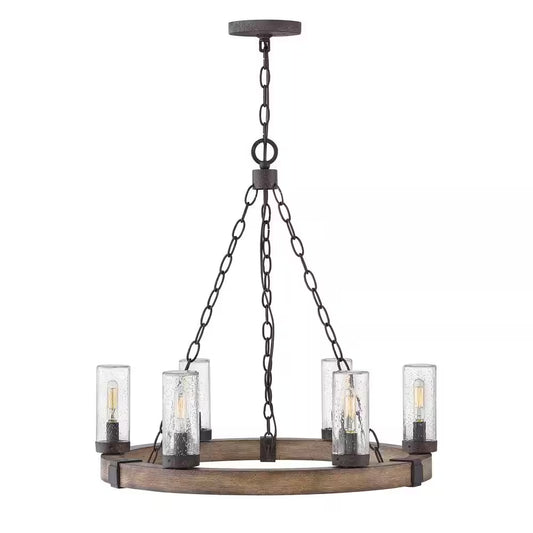 Sawyer Medium 6-Light Sequoia Brown Outdoor Hanging Chandelier