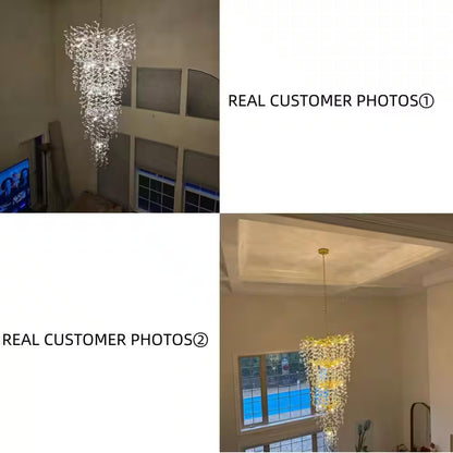 Modern Chandelier 118 In. 28-Light Crystal Gold Chandelier for Foyer, Living Room, Multiple Tiers Chandelier