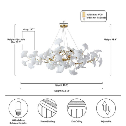 6-Light Gold Chandelier, Luxury Ginkgo Branch Chandelier for Living Room, Dining Room, Foyer, Kitchen Island-L 47 In.