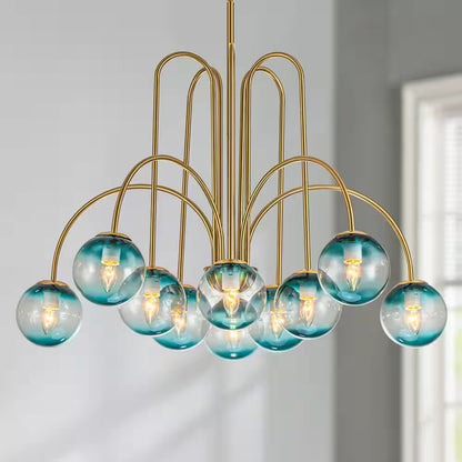 Ayden Modern 10-Light Gold Sputnik Sphere Chandelier with Blue Glass Globe Bubble