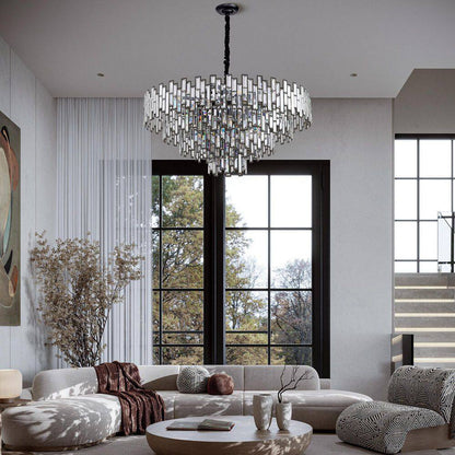 38.5 In. Modern Chandelier 26-Light 5-Tier Black round K9 Crystal Chandelier for Dining Room Living Room Entryway, Foyer