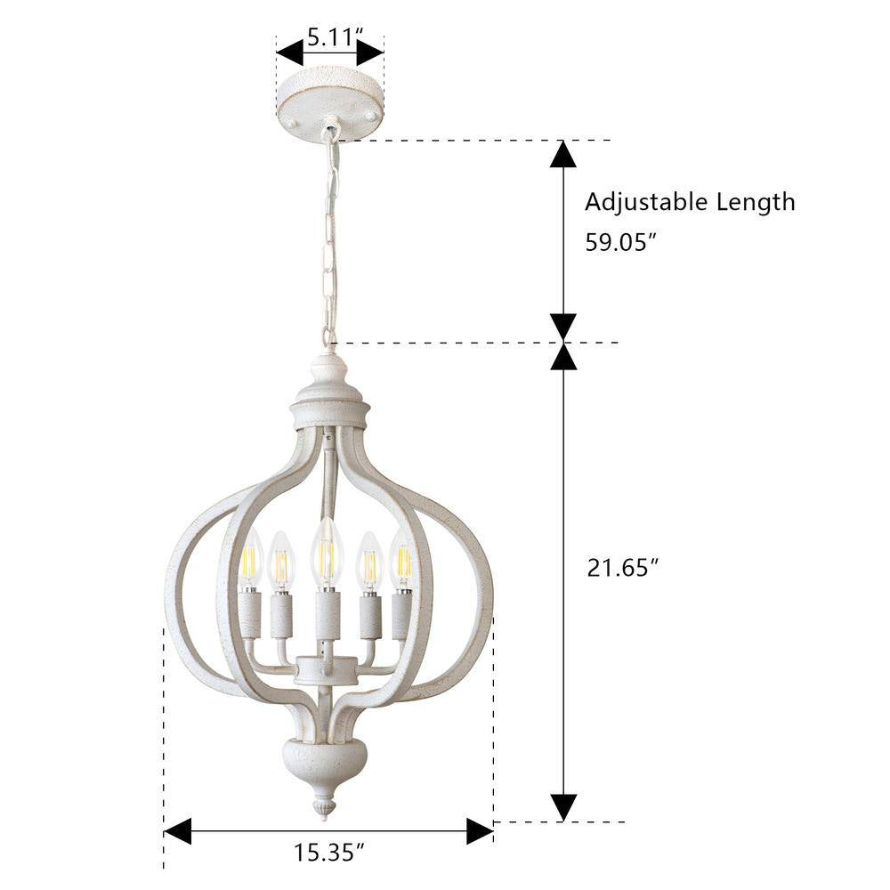 5 - Light Dimmable Antique Distressed White Rustic French Country Chandeliers for Dining Room Kitchen Island
