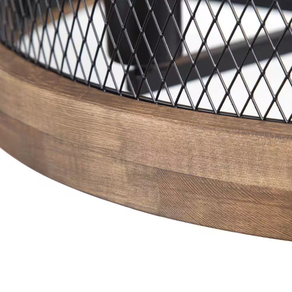Wood Drum Chandelier 5-Light Brown Candle Black Rustic Farmhouse Chandelier Pendant Dining Room Industrial Chandelier