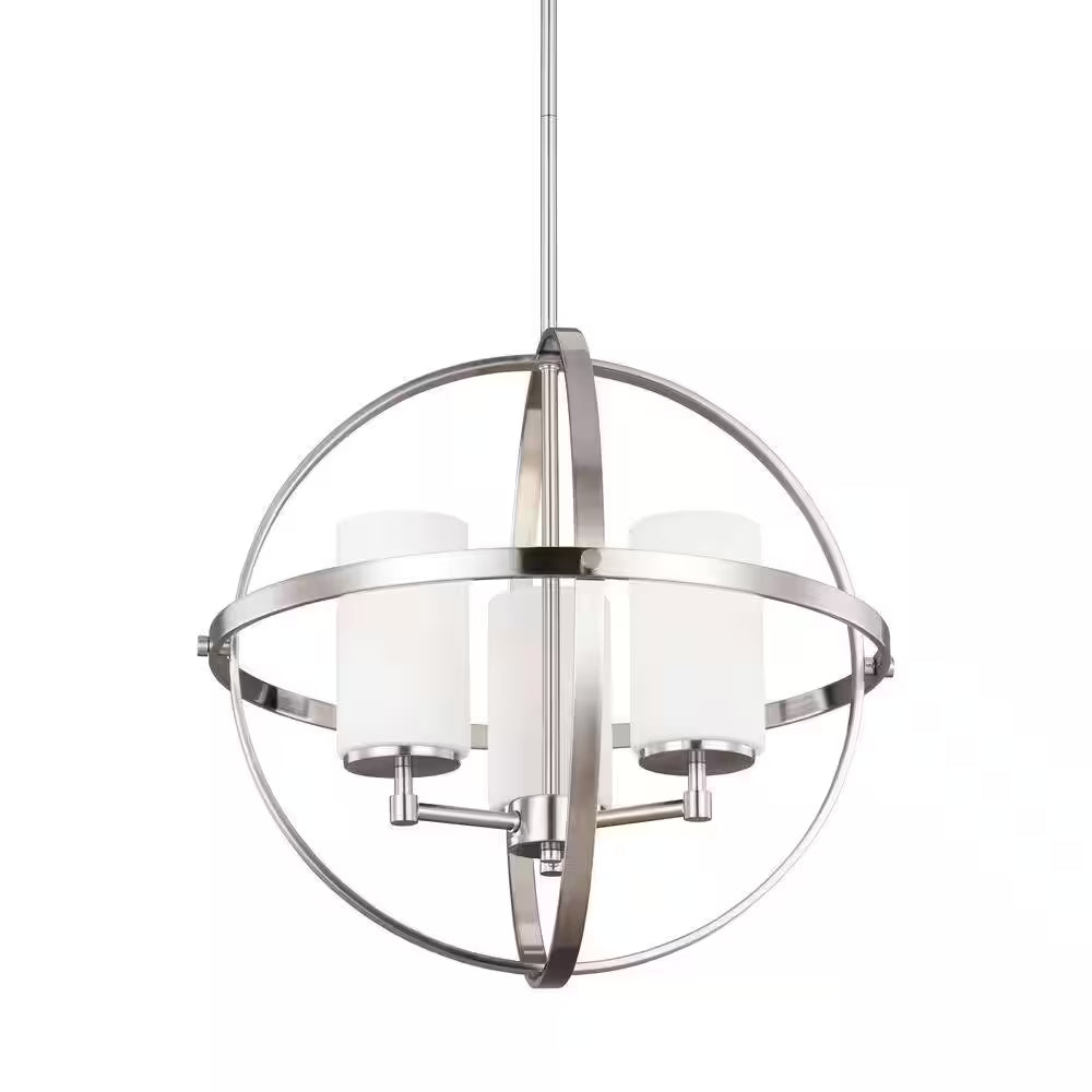 Alturas 3-Light Brushed Nickel Modern Dining Room Hanging Globe Chandelier with Etched White Glass