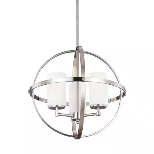 Alturas 3-Light Brushed Nickel Modern Dining Room Hanging Globe Chandelier with Etched White Glass