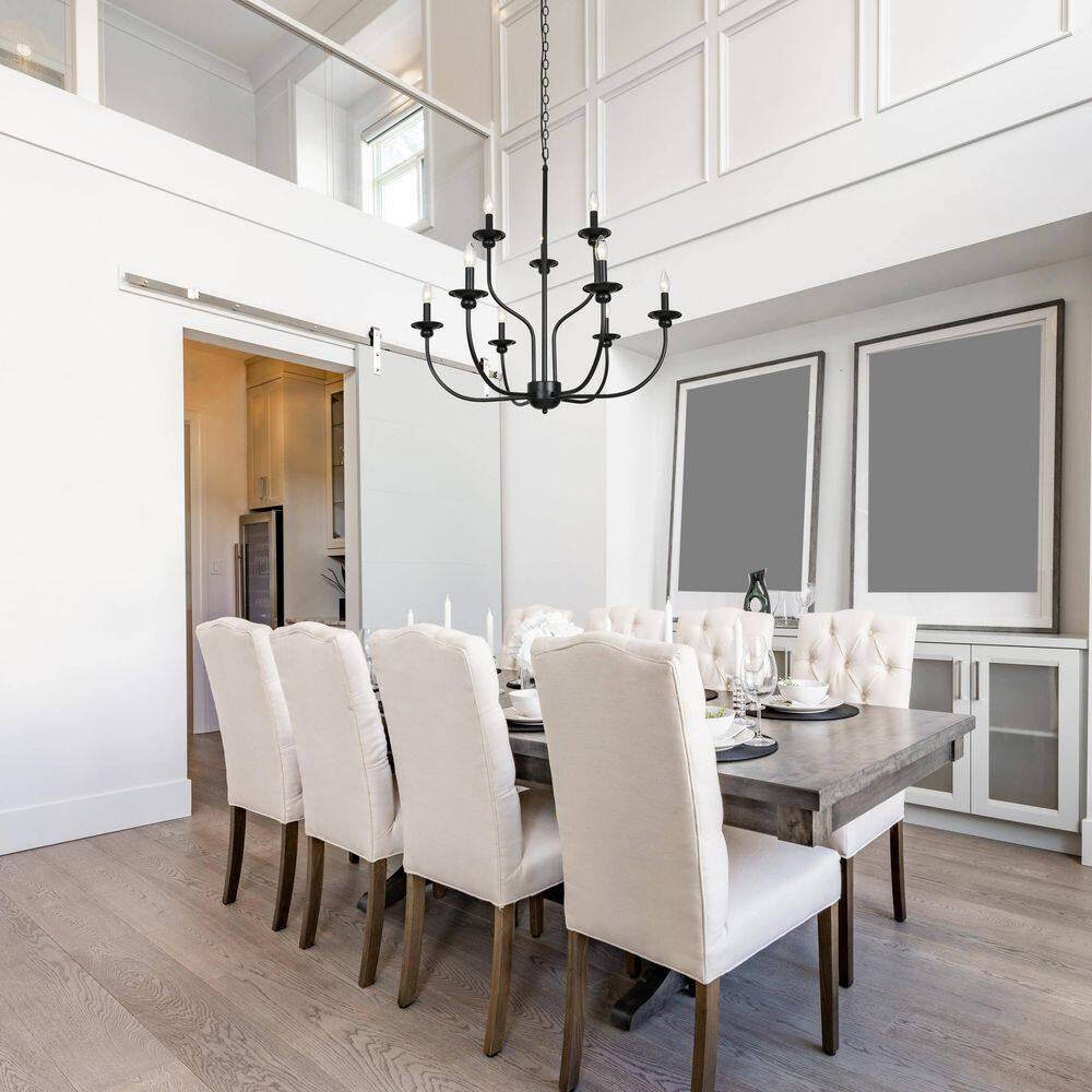 Large 9-Light Black Traditional Candlestick Chandelier Modern Pendant for Dining Room Living Room Kitchen Staircase