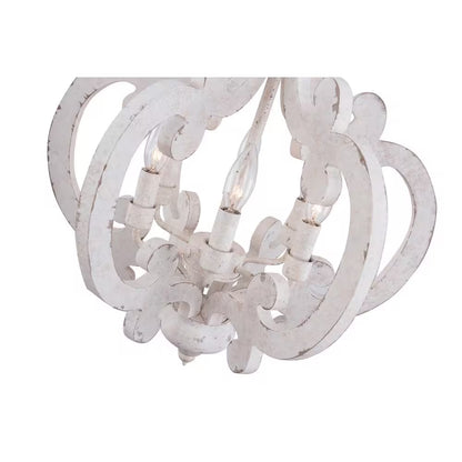 Voitto Cottage Chic Crown 6-Light Distressed White Wood Chandelier with Farmhouse Wooden Pendant