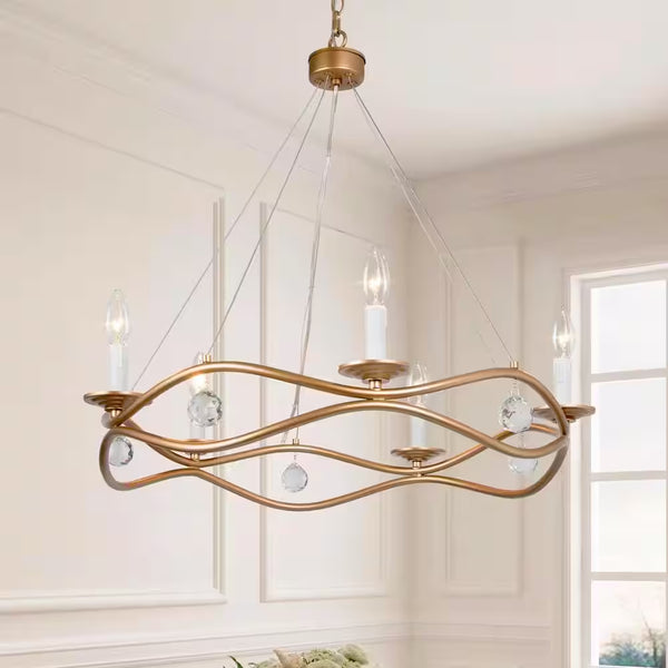 Modern Farmhouse Chandelier Nova 25 In. 5- -Light Gold round Metal Island Modern Farmhouse Chandelier