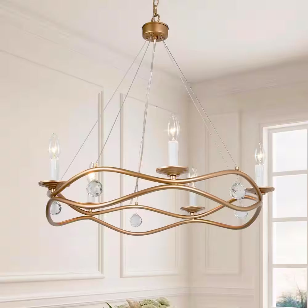 Modern Farmhouse Chandelier Nova 25 In. 5- -Light Gold round Metal Island Modern Farmhouse Chandelier