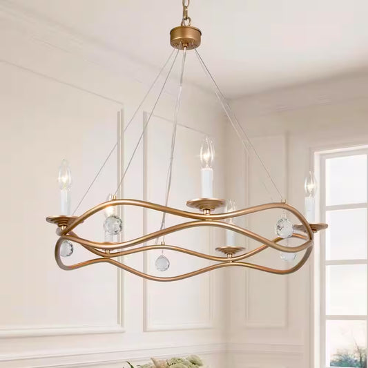 Modern Farmhouse Chandelier Nova 25 In. 5- -Light Gold round Metal Island Modern Farmhouse Chandelier