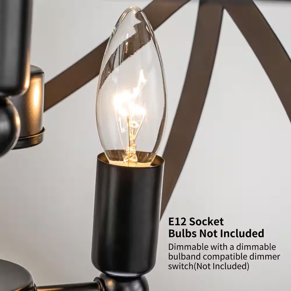 6-Lights Modern Black Candle Orb Chandelier Contemporary Candle Globe Chandelier with Metal Shade