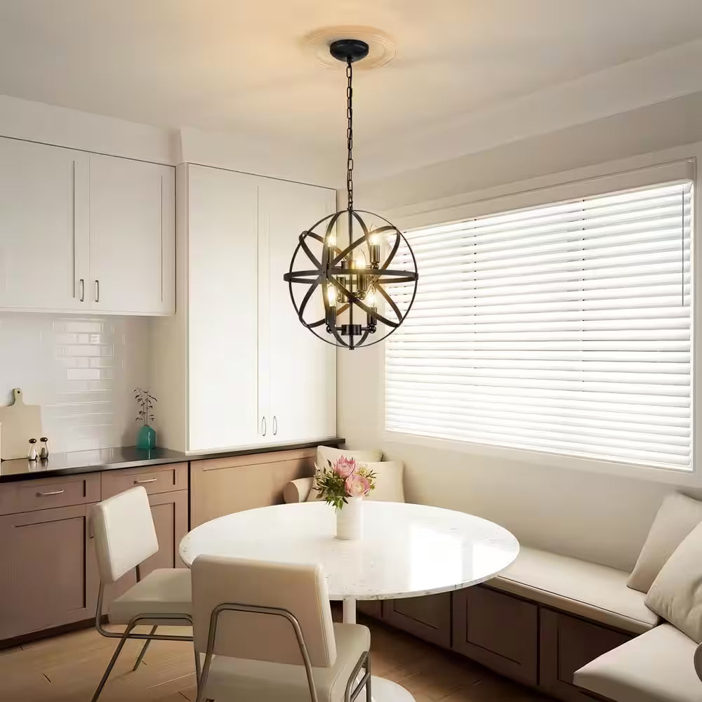 6-Lights Modern Black Candle Orb Chandelier Contemporary Candle Globe Chandelier with Metal Shade