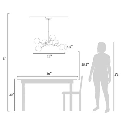 Modern Gold Dining Room Chandelier, Bubble 31.5 In. 6-Light Farmhouse Sputnik Bedroom Chandelier with Clear Glass Shades