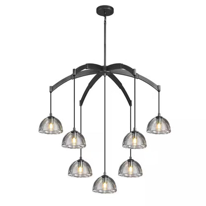 7 Light Hemisphere round Chandelier, 34 In. Black Dining Room Chandelier,Staircase Bedroom Chandelier, Modern Chandelier