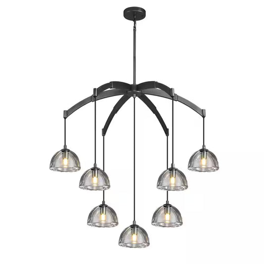 7 Light Hemisphere round Chandelier, 34 In. Black Dining Room Chandelier,Staircase Bedroom Chandelier, Modern Chandelier