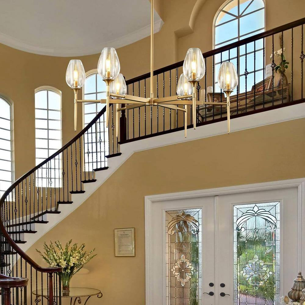 Modern Tulip Chandelier 42 In. 6-Light Gold Tulip round Chandelier for Dining Room, Living Room, Foyer, Hallway