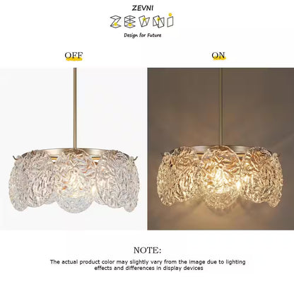 Wavelet 5-Light Dark Gold round Chandelier Lighting, Mid-Century Modern Pendant Light with Water Ripple Glass Shade
