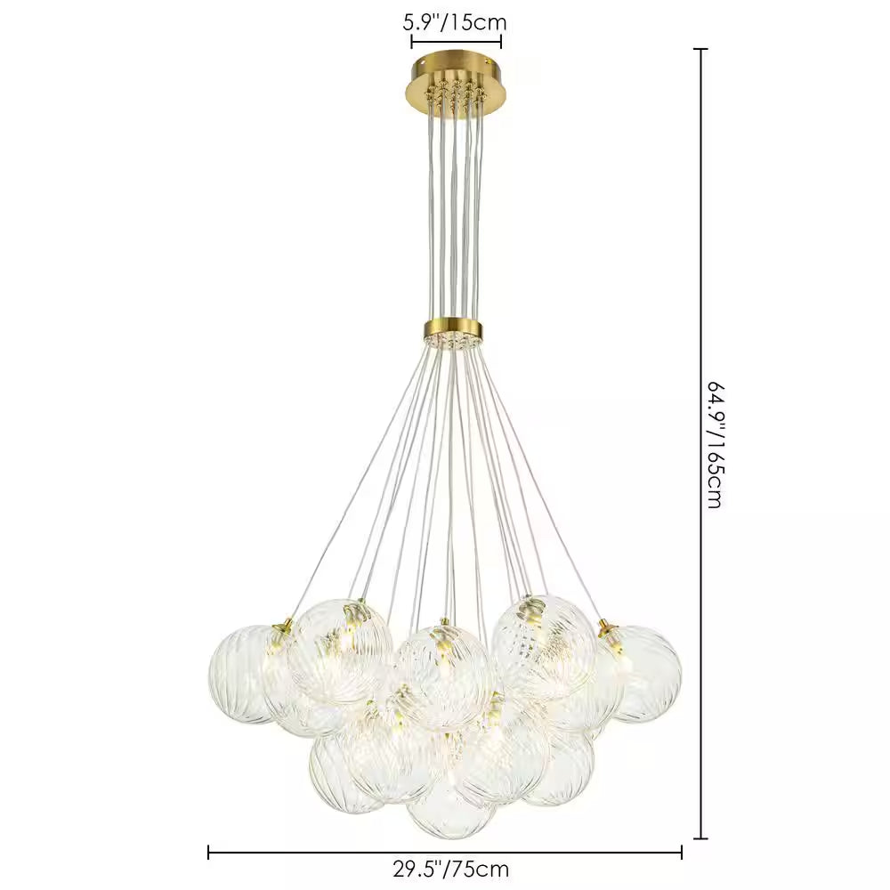 Bolton 19-Light Brass Modern Bubble Cluster, Sputnik Globe Bubble Chandelier with Swirled Glass Shades for Living Room